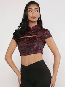 EastFlair 中國龍印花前鏤空短款襯衫 - 彩色 - 查看 1