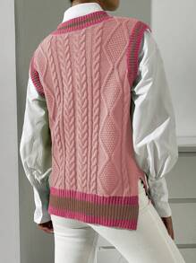 Chiquease 女士休闲宽松条纹V领针织背心，秋冬季 - 彩色 - 查看 2