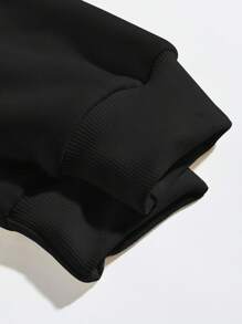 SHEIN EZwear Slogan & Skull Print Thermal Pullover - Black - View 3