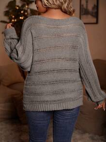 SHEIN LUNE 大碼套頭毛衣 - 棕色 - 查看 2