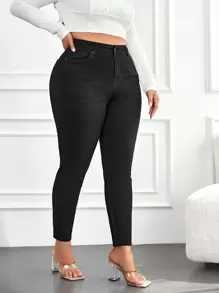 EURMUSE Plus Size  High Waist Skinny Jeans - Black - View 4