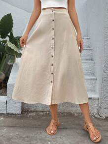 SHEIN VCAY Falda amplia con botón delantero