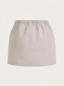 SHEIN EZwear Túi có nắp Eo dây rút Váy chở hàng - Màu be - Xem 2