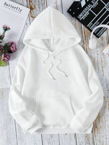SHEIN EZwear Bluza termiczna z nadrukiem motyli i napisem w dużym rozmiarze i ściągaczem, na zimę, jesień i zimę - Biały - Zobacz 2