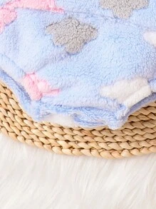 SHEIN 女嬰雲朵刺繡袋鼠口袋性感緊身連體衣和帽 - 藍色 - 查看 3