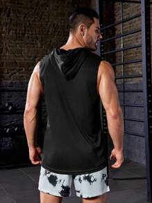 Manfinity Sport Corelite 男士純色抽繩連帽運動背心 - 黑色 - 查看 3