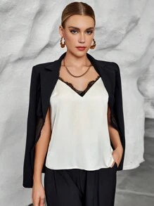 SHEIN Privé Lace Trim Cami Top - Beige - View 4