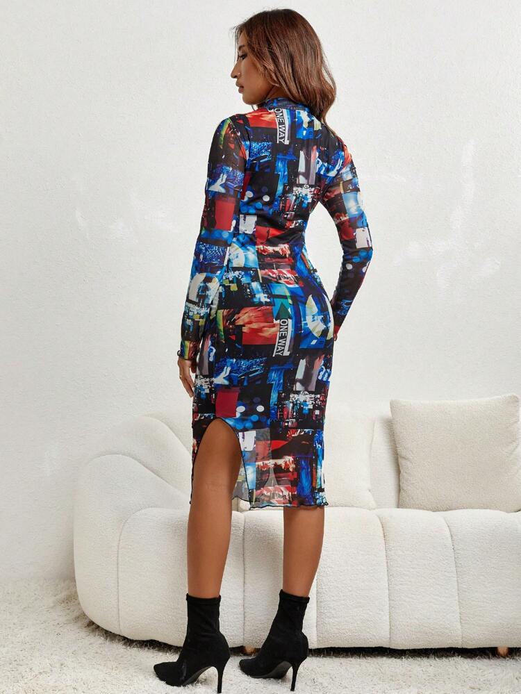 Maternity Graphic Print Mock Neck Bodycon Dress