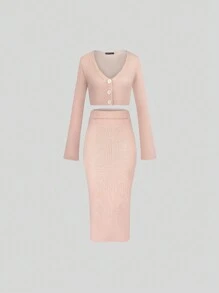 SHEIN Unity 女士毛衣兩件套 - 藕粉色 - 查看 1