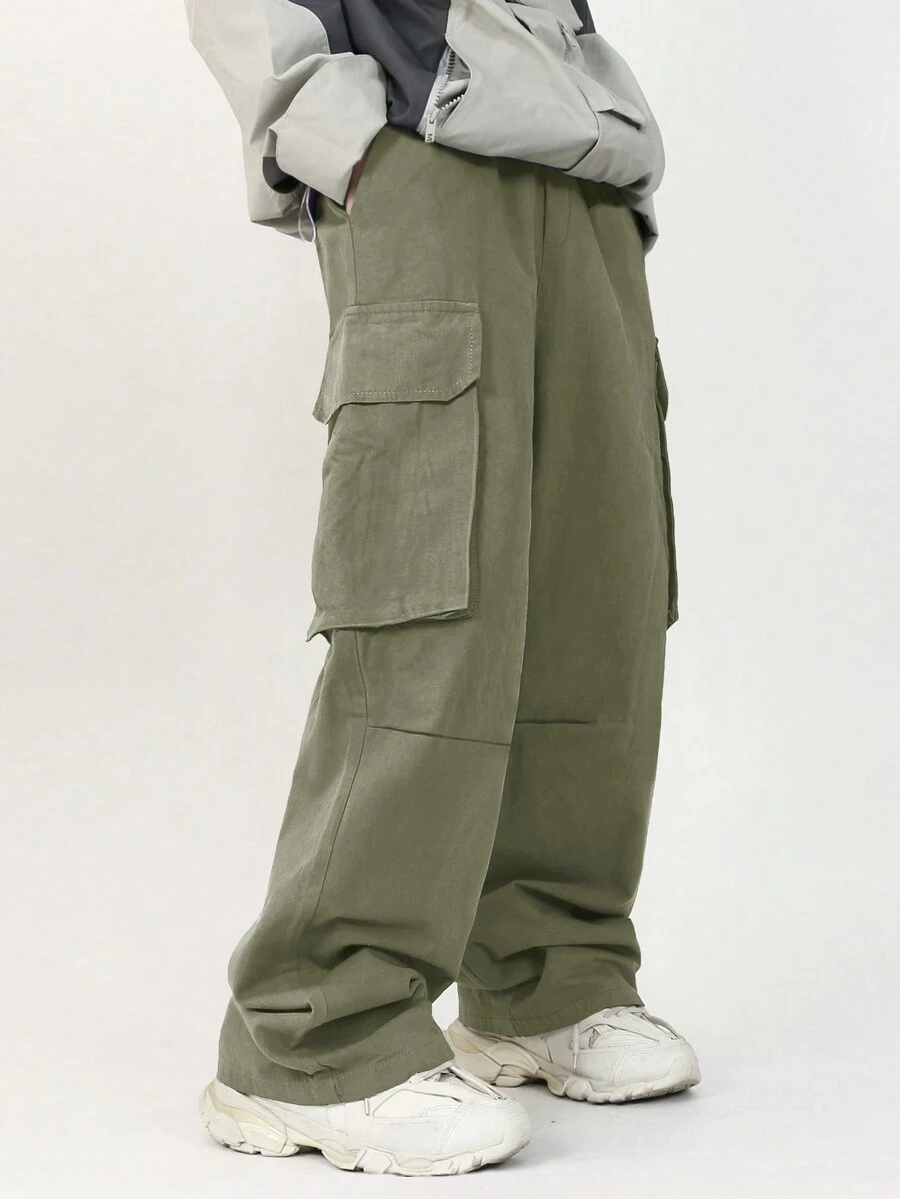 Manfinity EMRG Men Flap Pocket Side Cargo Pants - Army Green - View 1