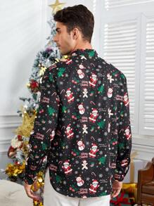 GENTILAND Loose Men's Christmas Print Button Up Shirt