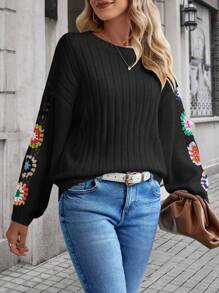 SHEIN LUNE Pull Fleuri En Crochet Épaule tombante