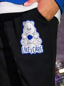 SHEIN X Care Bears 男大童熊和字母圖案連帽衫和運動褲
