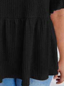 SHEIN Frenchy Plus Waffle Knit Flounce Sleeve Peplum Tee