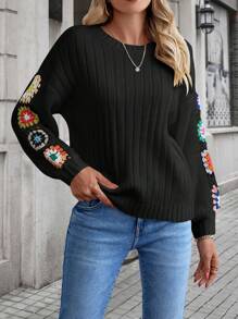 SHEIN LUNE Pull Fleuri En Crochet Épaule tombante