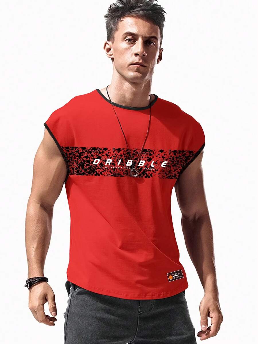 Manfinity Sport Corelite Men Letter Graphic Sports Tank Top - Red - View 1