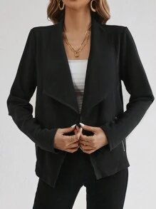 SHEIN Tall Waterfall Collar Open Front Jacket - Black - View 1