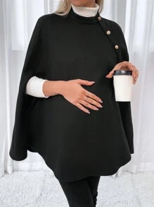 SHEIN Maternity Cloak Sleeve Button Front Cape Coat - Black - View 4