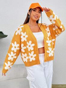 SHEIN EZwear Plus Floral Pattern Drop Shoulder Cardigan - Multicolor - View 3