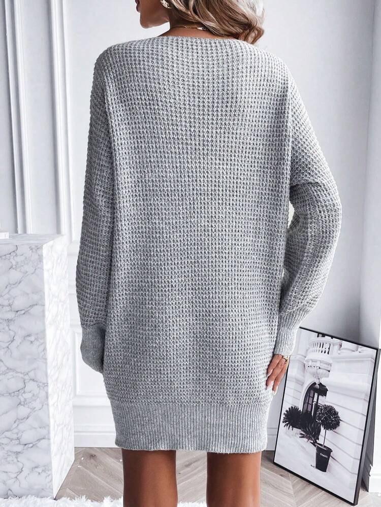 Solid Batwing Sleeve Sweater Dress Without Belt Fall Winter Cloth For Women