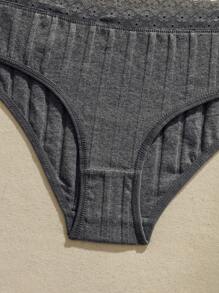 3 piezas Calzoncillos ribete con encaje tejido de canalé - Multicolor - Ver 7