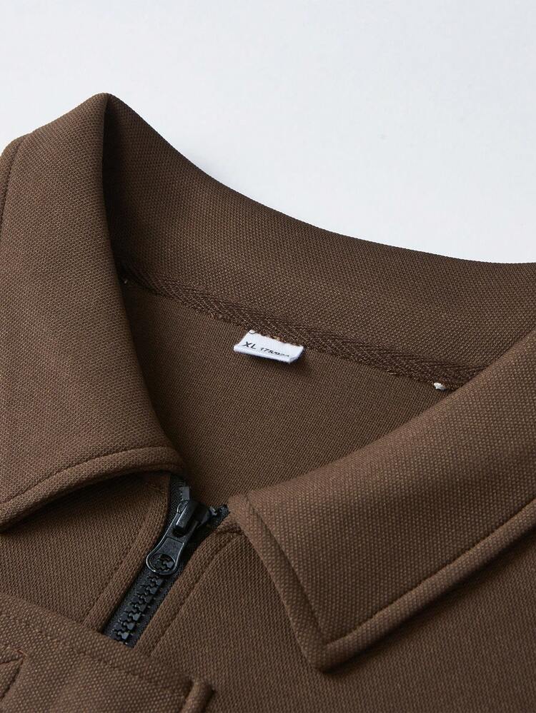 סווטשירט גברים דו טון רבע רוכסן - חום - ראה 4