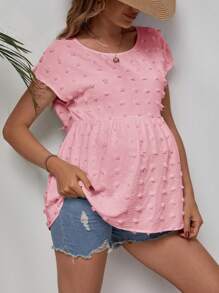 SHEIN 孕婦圓點蝙蝠袖荷葉邊下擺襯衫 - 藕粉色 - 查看 3