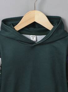 SHEIN Leap Crew Young Boys Casual Funny Animal & English Graphic Hooded Patchwork Sweatshirt - Green - View 5