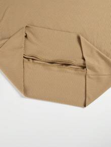 Guipure Lace Trim Drop Shoulder Tee - Khaki - View 5