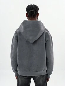 Men Slogan Embroidery Drop Shoulder Hoodie - Light Grey - View 2