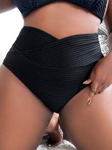 SHEIN CURVE+ Summer Beach Plus Solid Wrap Cross Waist Bikini Bottom