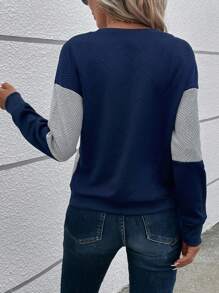 EMERY ROSE Color Block Drop Shoulder Sweatshirt - Navy Blue - View 2