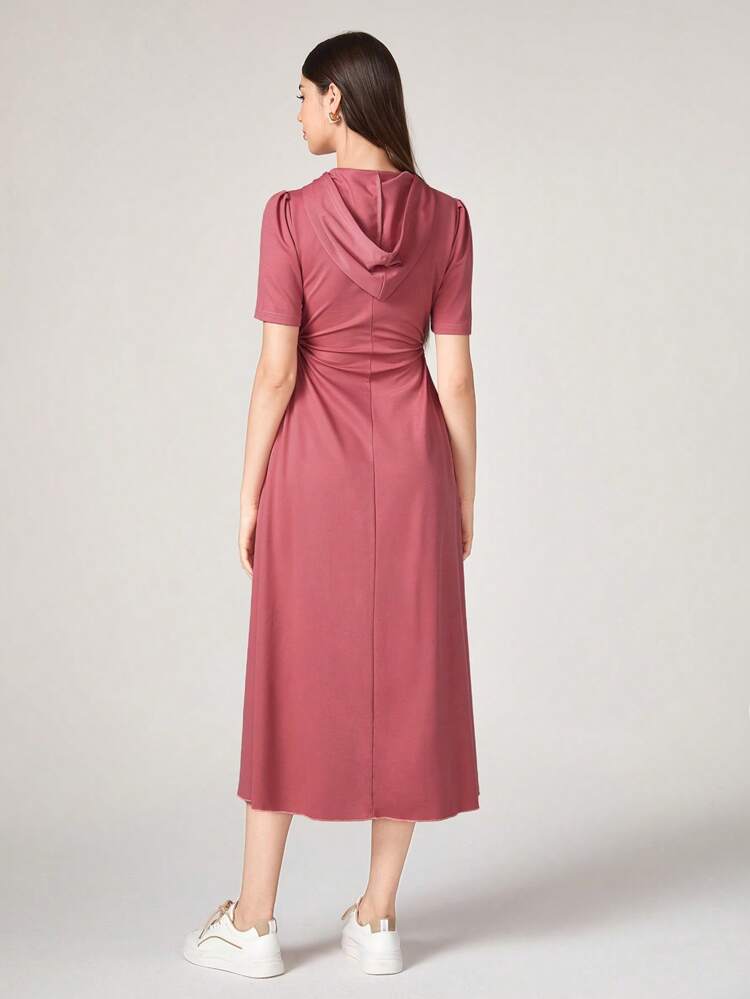 Solid Drawstring Hooded A-line Dress