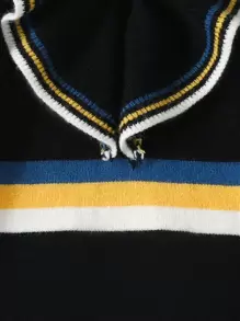 SHEIN Tween Girl Striped Pattern Ruffle Trim Sweater Dress - Black - View 6