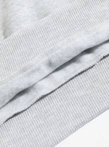 SHEIN EZwear 圖形圖案落肩袖加絨內裏運動衫 - 淺灰色 - 查看 5