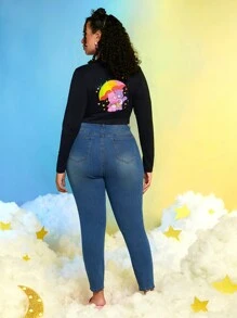 SHEIN X Care Bears Plus Heart and Cartoon Graphic Crop Tee - Black - View 7