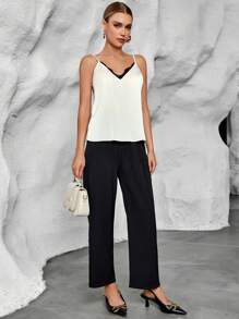 SHEIN Privé Lace Trim Cami Top - Beige - View 5