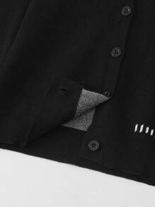 Tween Boy Letter Pattern Button Front Cardigan - Black and White - View 3