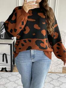 SHEIN Franclia Hơn Hoa văn Báo Thả vai Áo len - Nhiều màu - Xem 4