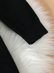 SHEIN Tween Girl Striped Pattern Ruffle Trim Sweater Dress - Black - View 5