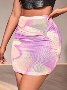 Allurite Tie Dye O-ring Detail Bodycon Skirt