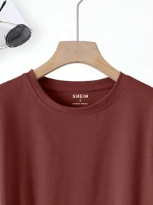 SHEIN Essnce Chất rắn Vòng cổ Áo thun - Rỉ Nâu - Xem 4