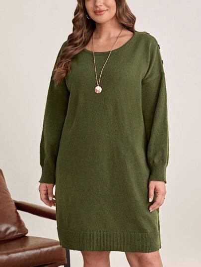 EMERY ROSE Plus rochie pulover cu umăr căzut