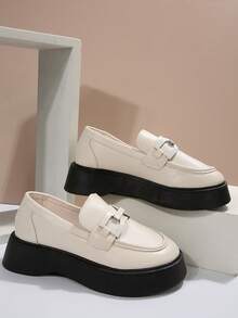 Women's Wedge Heel & Thick Sole Loafers - Beige - View 2