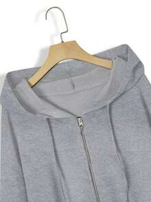 SHEIN LUNE 大碼下擺開叉抽繩連帽外套 - 淺灰色 - 查看 4