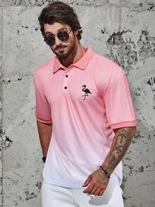 Manfinity Homme Áo sơ mi nam có in họa tiết Flamingo Plus - Hồng - Xem 5