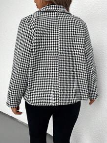 SHEIN Clasi Plus Houndstooth Print Zipper Placket Coat Fall Cloth For Women - Black and White - View 2