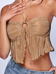 SHEIN BAE Vòng liên Ca-vát Backless Áo hai dây - Màu Khaki - Xem 6