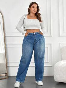 EURMUSE Plus blugi casual loose fit - Albastru - Vizualizare 3