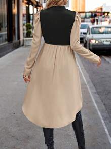 SHEIN Clasi Top 2 en 1 de dos tonos de manga farol bajo irregular - Caqui - Ver 2